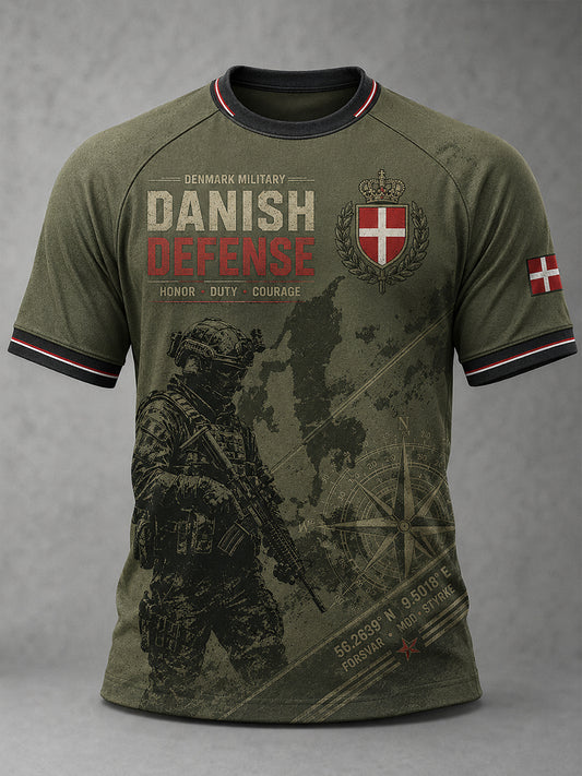 Mænds kortærme Raglan T-shirt med Vintage Militær-stil Print