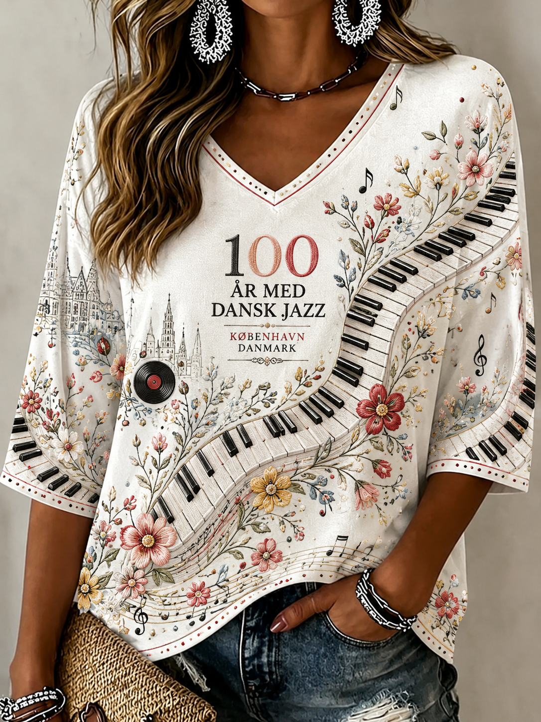 Kvinders 100-års jubilæum for dansk jazz hør T-shirt med korte ærmer