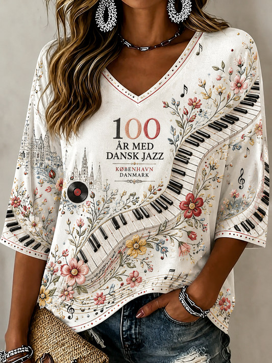 Kvinders 100-års jubilæum for dansk jazz hør T-shirt med korte ærmer