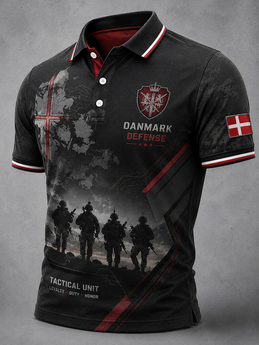 Mænds poloshirt med korte ærmer og vintagemønster i militærstil
