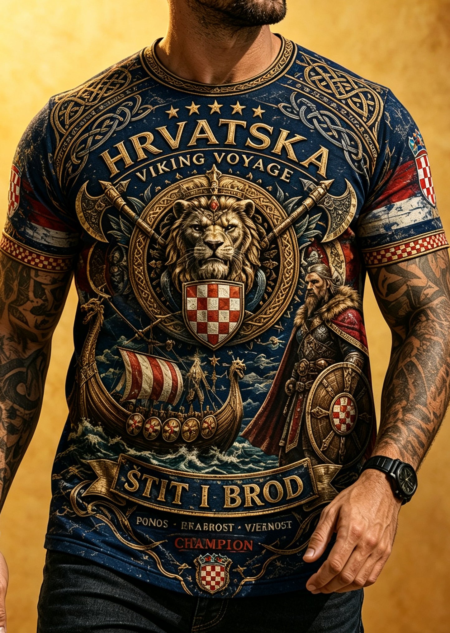 Herrer T-skjorte med kroatisk piratmotiv kunsttrykk