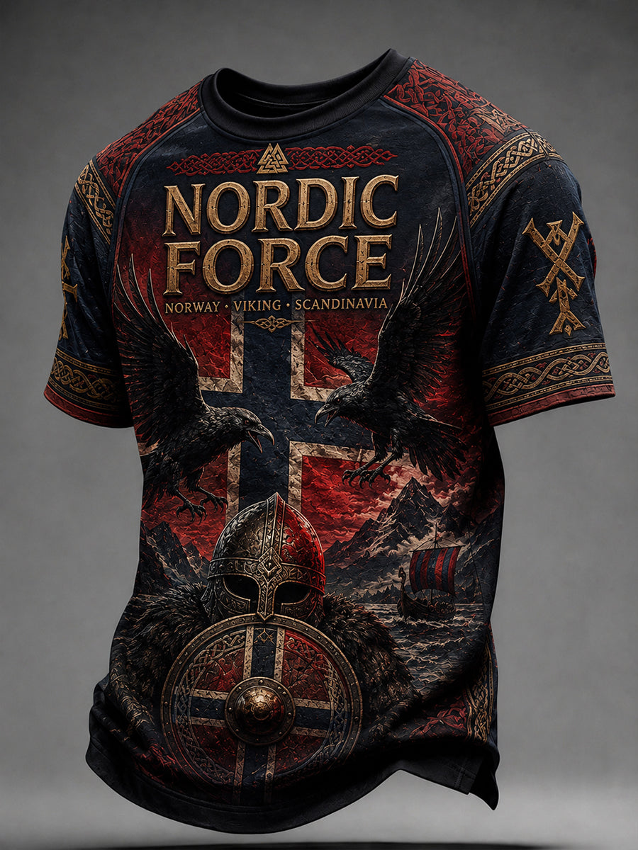 Retro nordisk vikingstil grafisk hverdags-T-skjorte