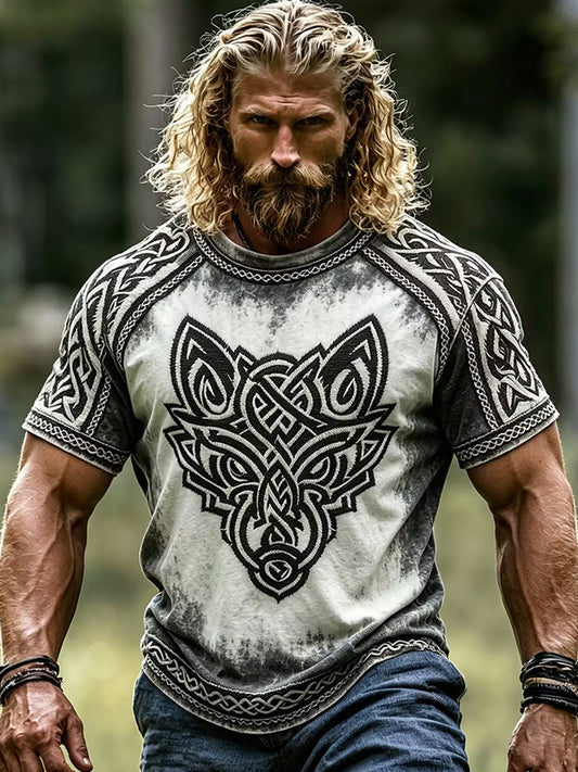 Retro viking-/nordiskstil kunsttrykk avslappet t-skjorte
