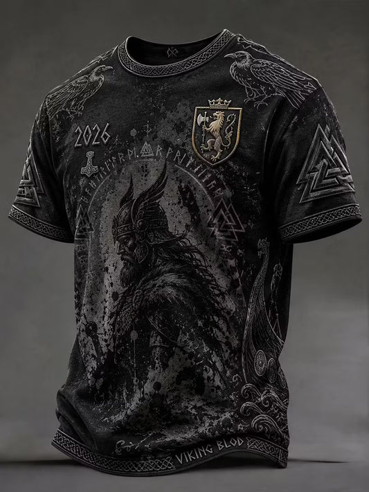 Retro viking-/nordiskstil kunsttrykk avslappet t-skjorte