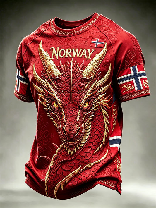 Herrlig Norge vikingdrage keltisk knute flaggtrykk t-skjorte med kortermer