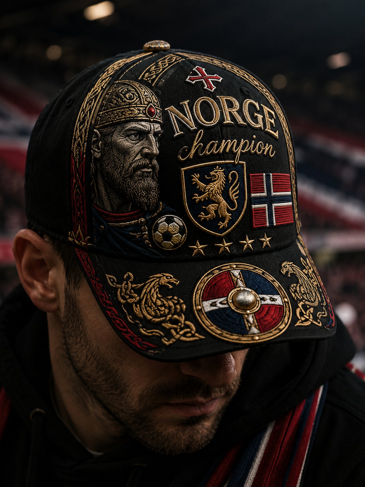 Unisex norsk vikingmotiv med patriotisk kulturell kunsttrykk på lue