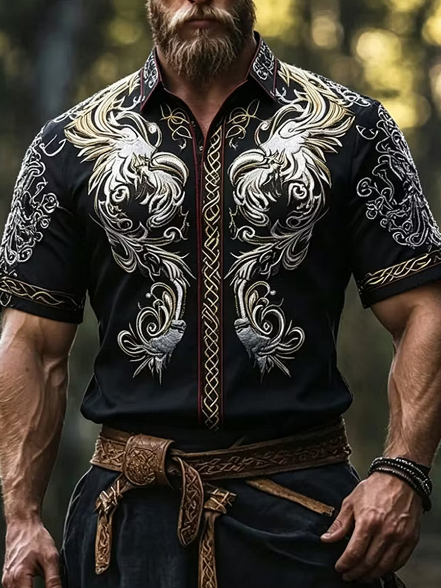 Retro viking-/nordiskstil kunsttrykk avslappet skjorte