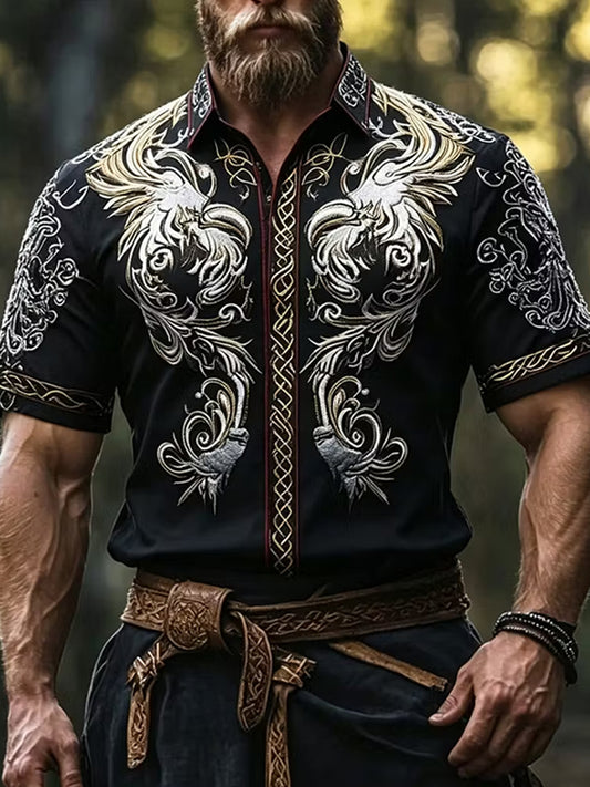 Retro viking-/nordiskstil kunsttrykk avslappet skjorte