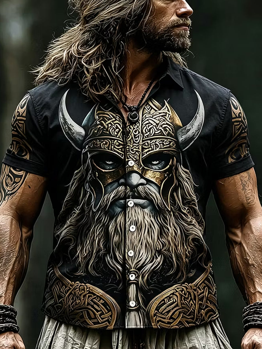 Retro viking-/nordiskstil kunsttrykk avslappet skjorte