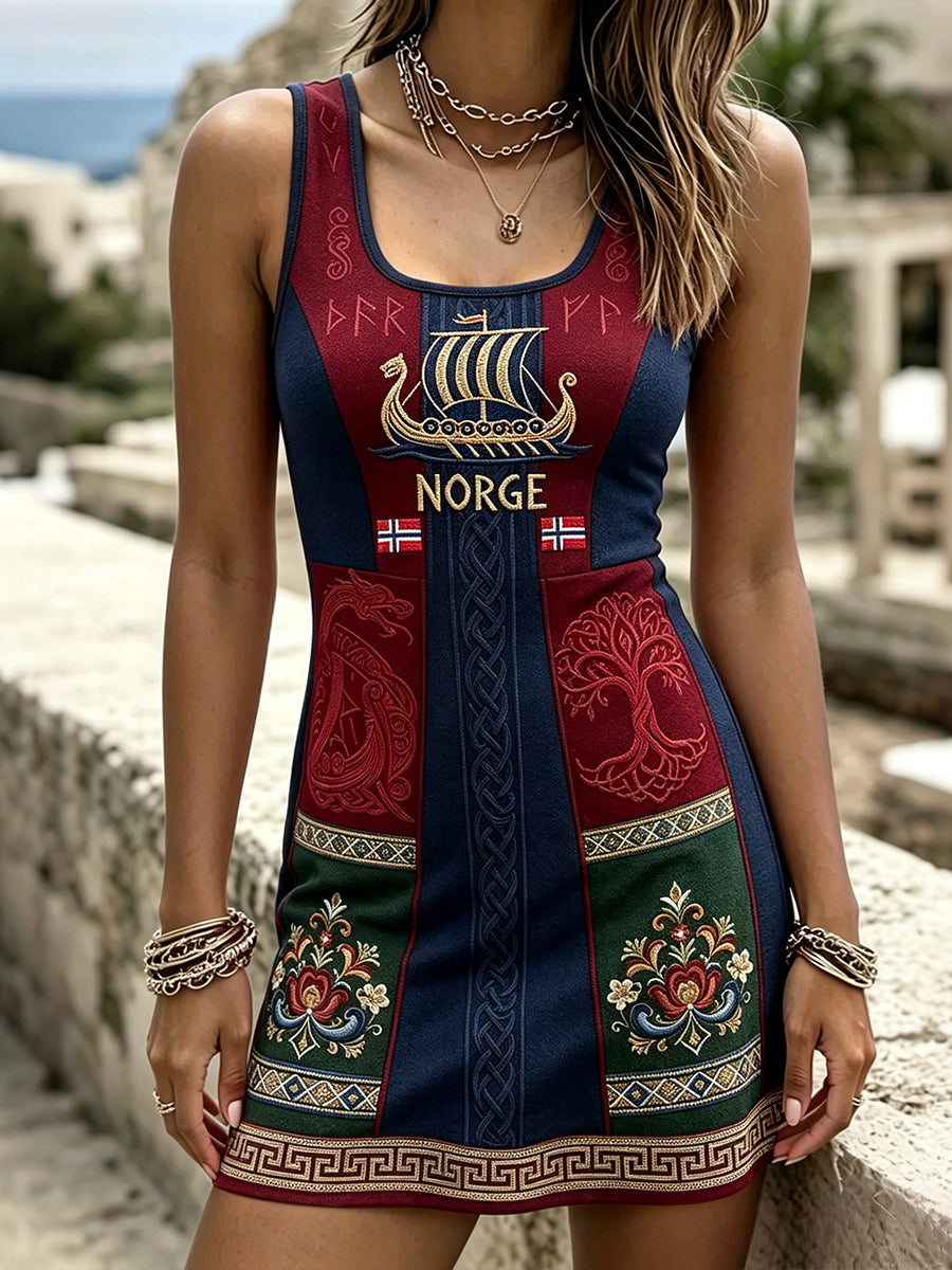 Kvinners Norge Viking Keltisk Mønster Flagg Inspirert Trykk Mini-Kjole
