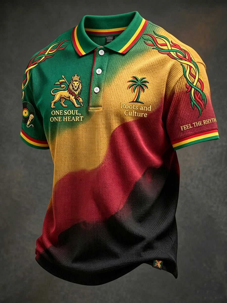 Retro Reggae Gradient kunst Casual Waffele-Vævning Polo.