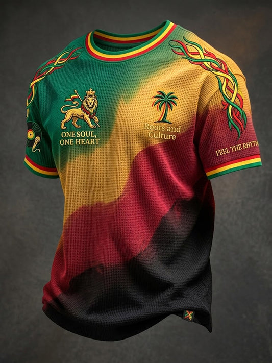 Retro Reggae Gradient kunst Casual Vaffel-Vævning T-shirt