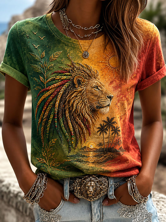Kvinders Reggae Print Casual T-shirt