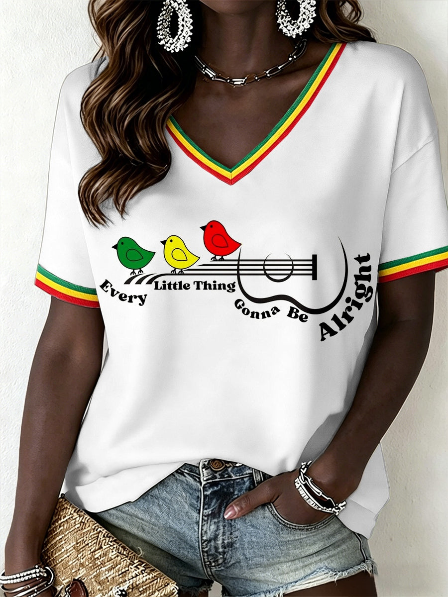 Dame-reggaemusik V-hals T-shirt