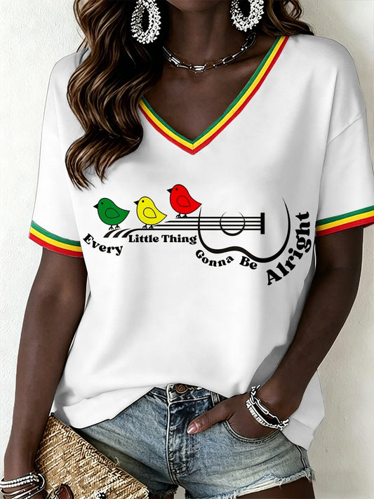 Dame-reggaemusik V-hals T-shirt