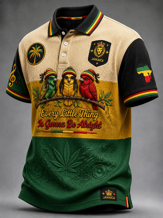 Retro Reggae-Inspireret Geometrisk Casual Vaffel-Vævning Polo skjorte
