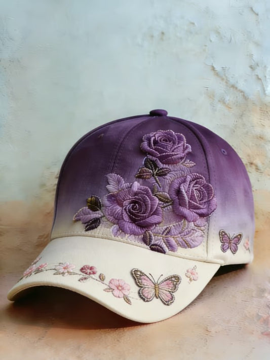 Retro Lilla Blomster Print Casual Hat