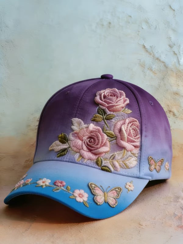 Retro Lilla Blomster Print Casual Hat