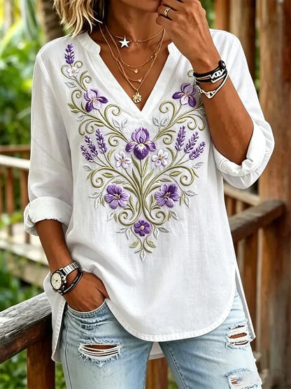 Kvinders lilla blomster & Alzheimers bevidsthed Support Print V-Neck Toppe