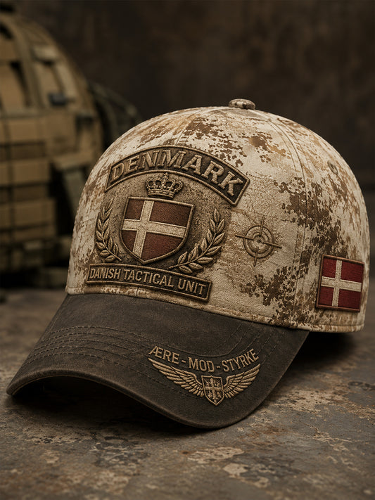 Mænds vintage camouflagehat med militærstilsmotiv