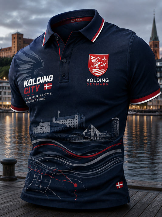 Polo-skjorte til mænd med kort ærme og urban print
