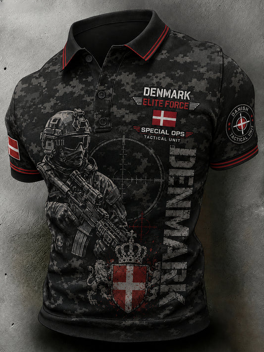 Mænds kortærme Polo skjorte med Vintage camouflage og militær-stil prints