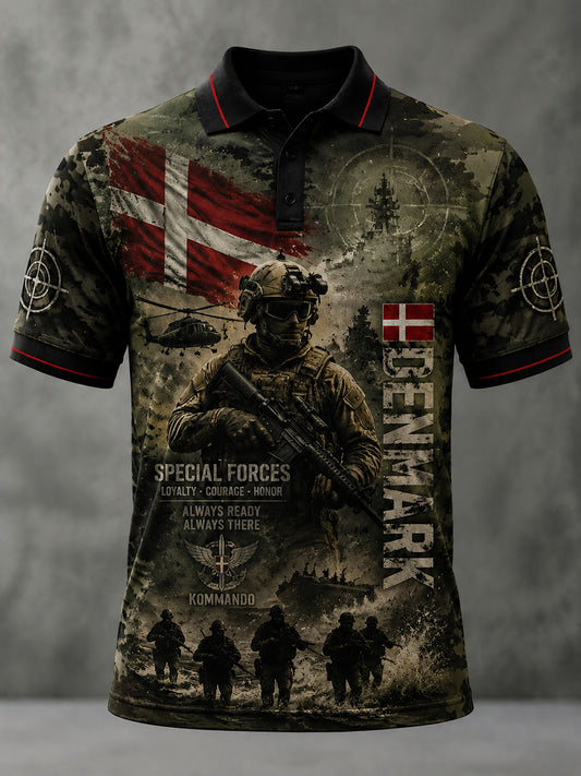 Mænds poloshirt med korte ærmer og vintage camouflage- og militærprint