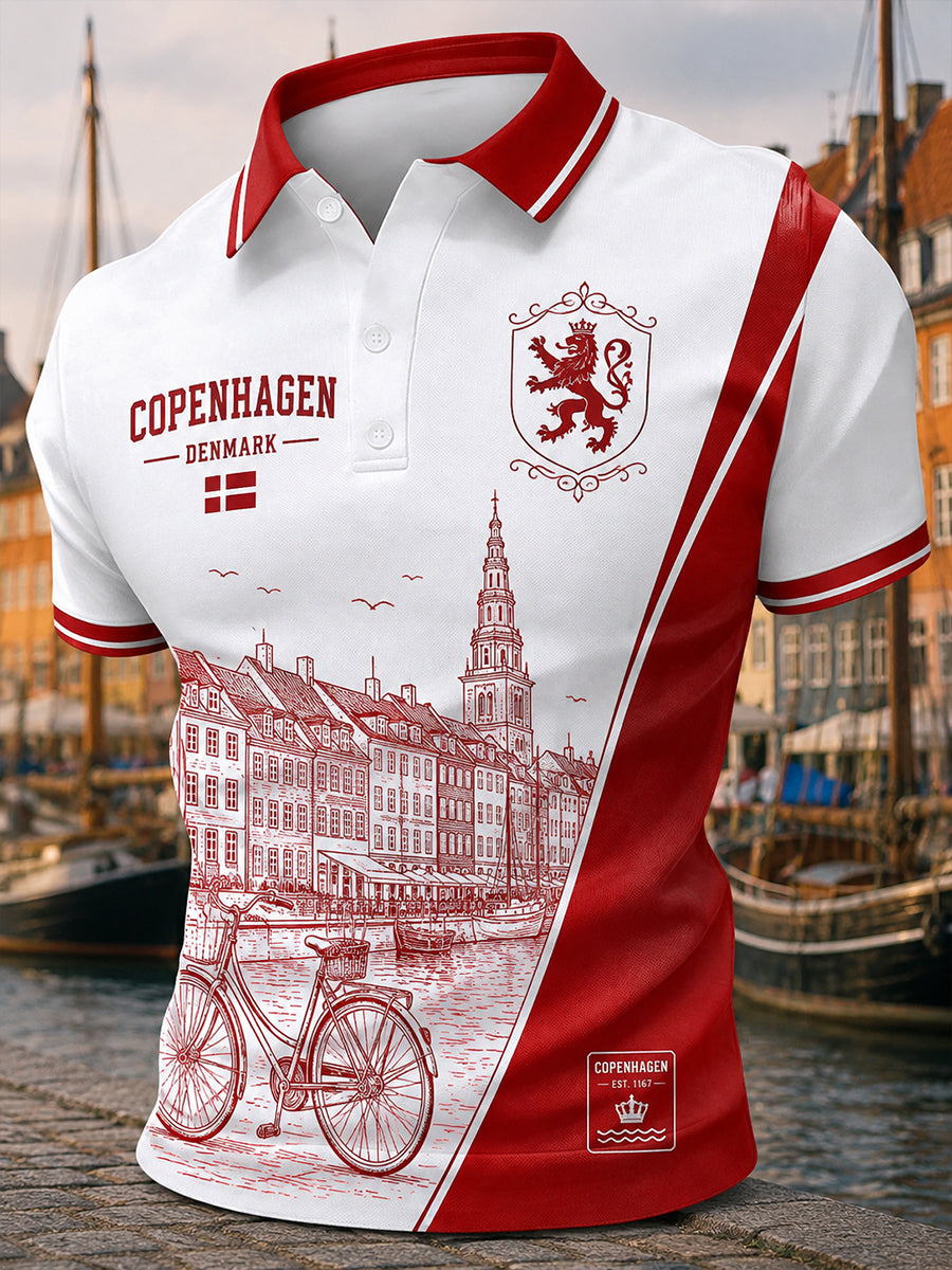 Polo-skjorte til mænd med kort ærme og urban print