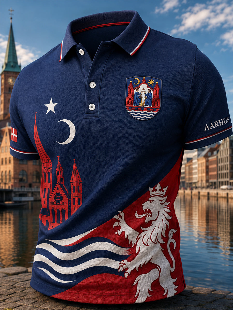 Polo-skjorte til mænd med kort ærme og urban print