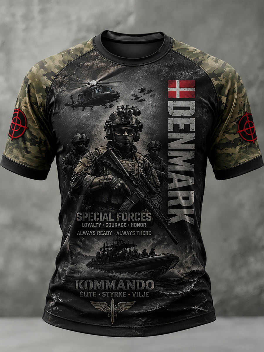 Mænds Vintage Camouflage Militær-stil Print Raglan kortærme T-shirt