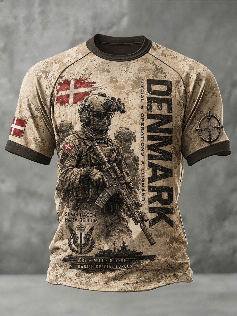 Mænds Vintage Camouflage Militær-stil Print Raglan kortærme T-shirt