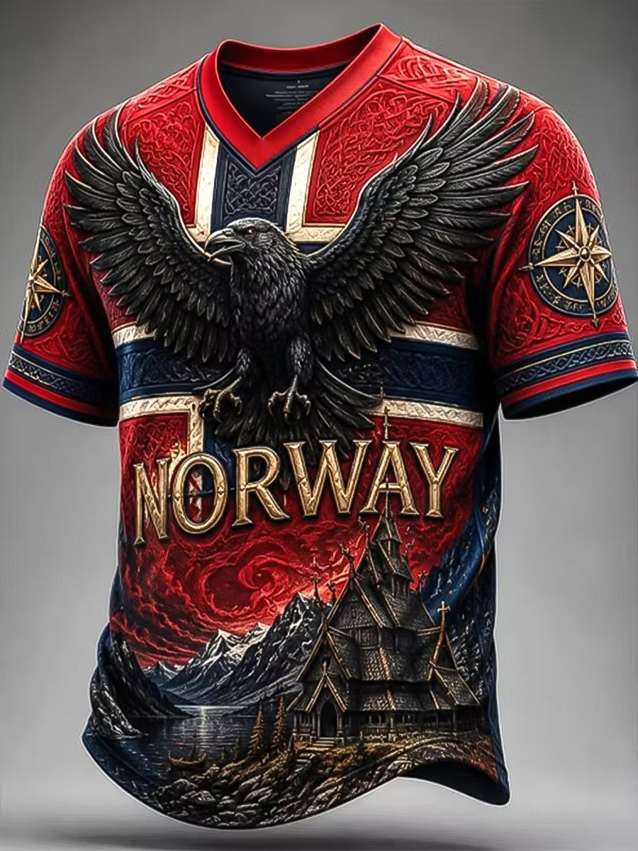 Retro norsk vikinge-ravn avslappet t-skjorte