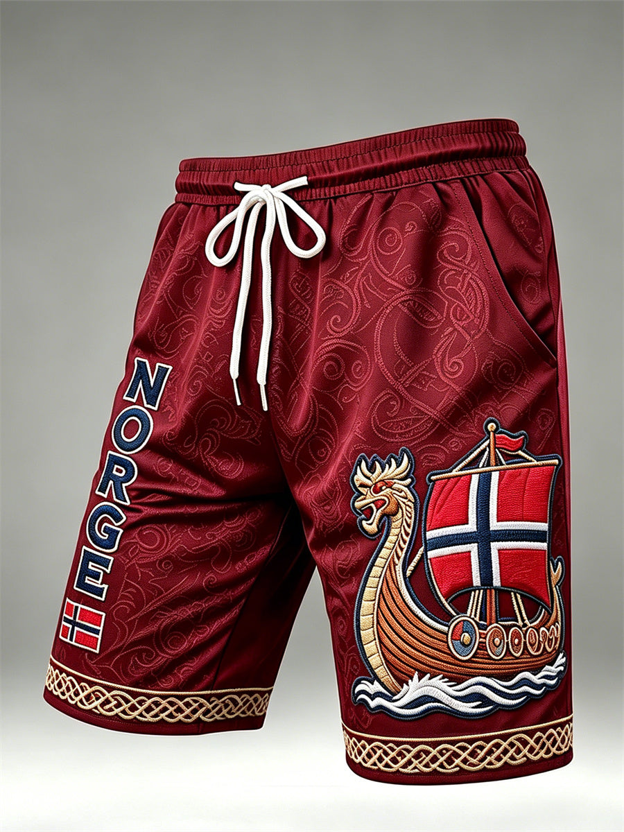 Herrer Norge Vikingeskips keltisk knute flaggtrykk snøring shorts