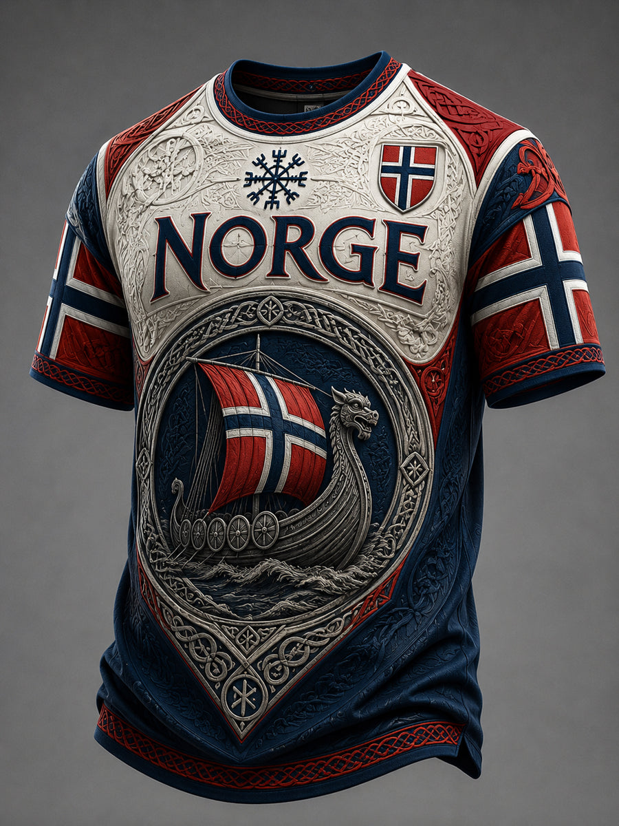 Retro norsk viking framover uformelt t-skjorte