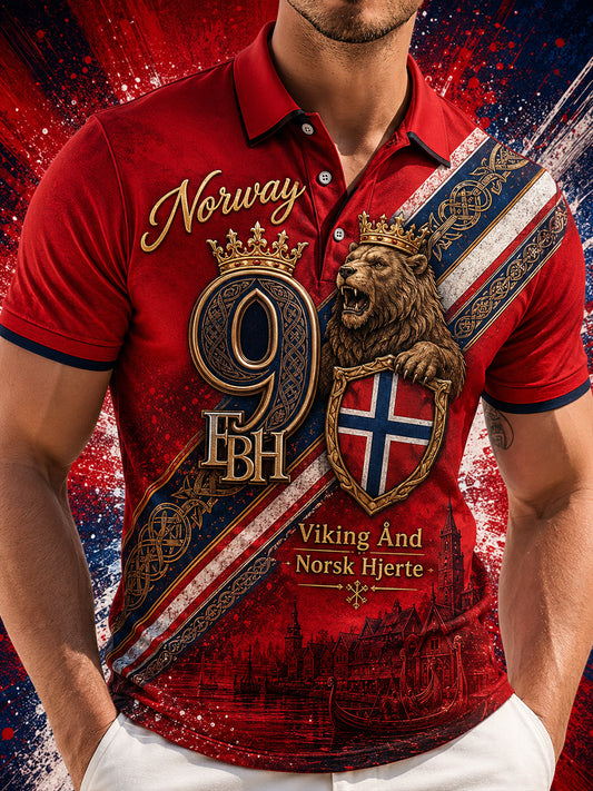 Menns norsk viking-inspirert patriotisk minnepolo med kunsttrykk