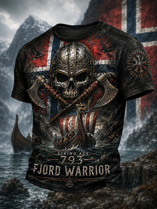 Retro nordisk vikingstil grafisk hverdags-T-skjorte