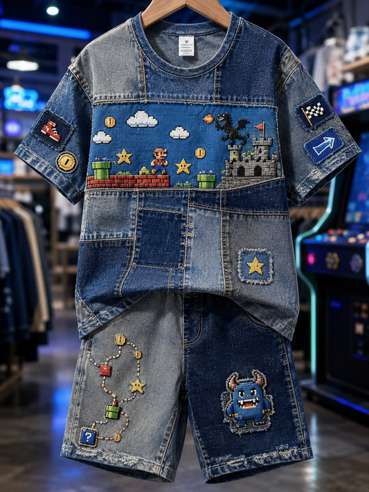 Super Mario Bros skjorte med korte ærmer sæt