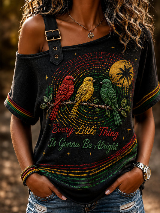 Kvinders Off-the-Shoulder T-shirt til Retro Reggae musikfans
