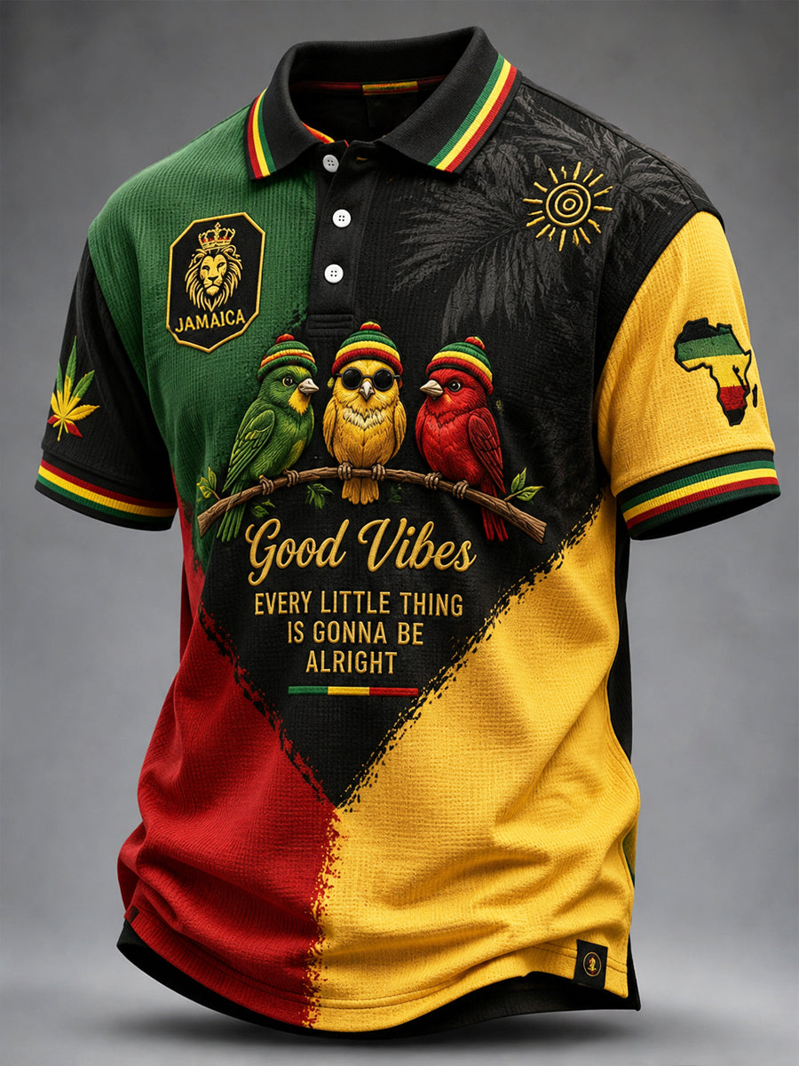 Retro Reggae-inspireret patchwork Casual Vaffel-Vævning Polo skjorte
