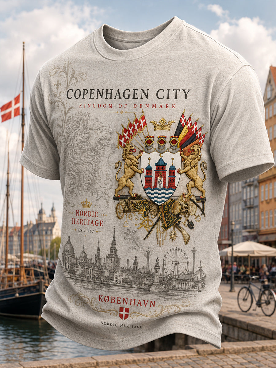 Mænds kortærme T-shirt med Vintage City Souvenir-stil grafisk print