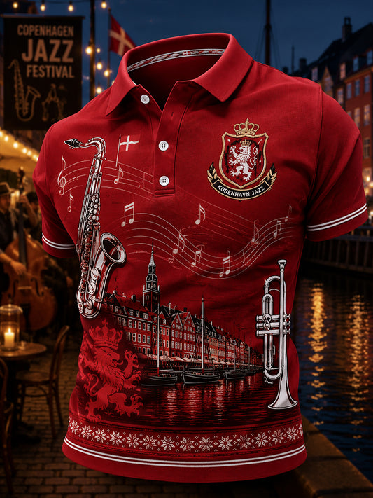 Mænds Short-ærme Polo skjorte med Vintage Jazz-stil print