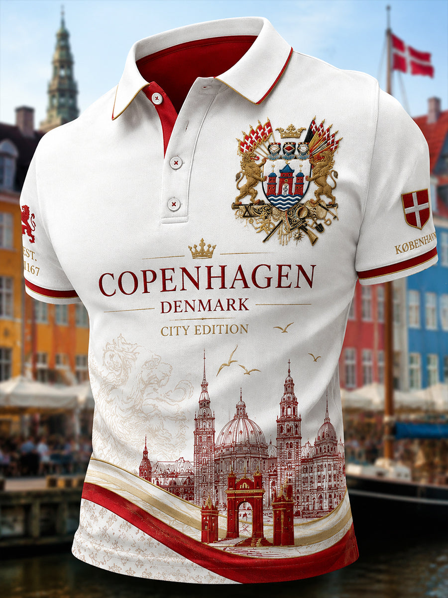 Mænds korte ærmer Polo skjorte med Vintage City Souvenir-Stil grafisk print