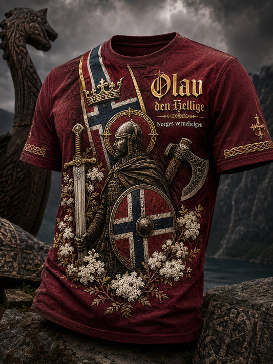 Menns St. Olavs-dags patriotisk kunsttrykk T-skjorte