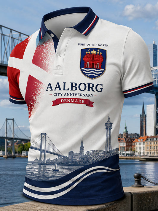 Mænds poloshirt med korte ærmer og urban, hylende grafisk print