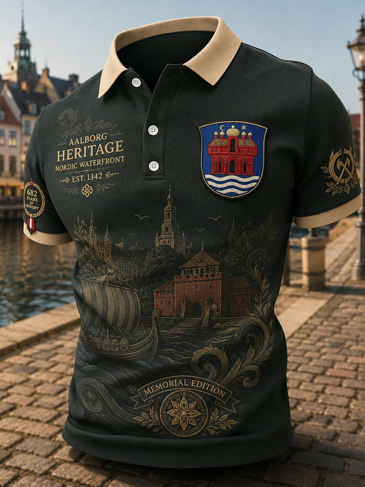 Mænds poloshirt med korte ærmer og urban, hylende grafisk print