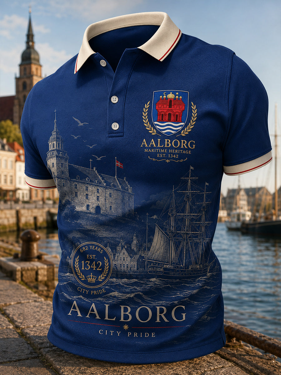 Mænds poloshirt med korte ærmer og urban, hylende grafisk print