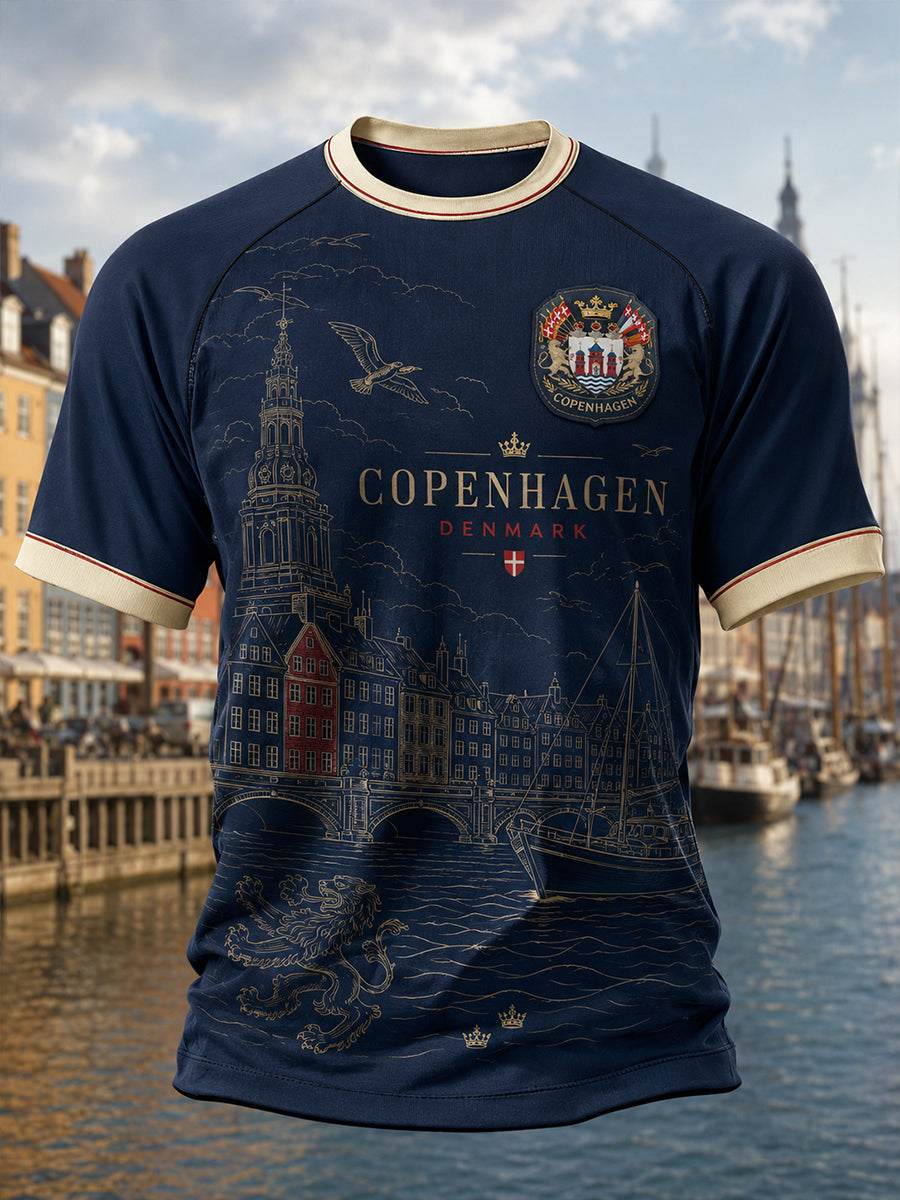 Mænds raglan-T-shirt med korte ærmer og urban, hyldestbetonet grafisk print