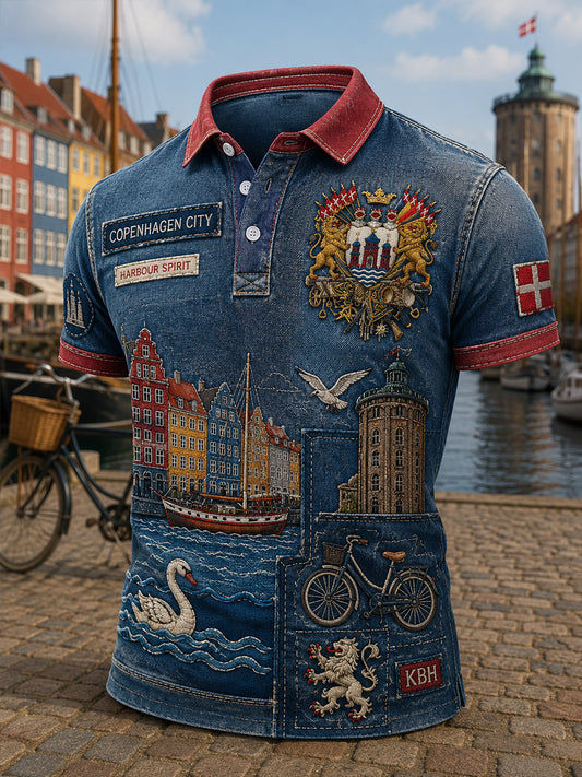 Mænds poloshirt med korte ærmer og urban, hylende grafisk print