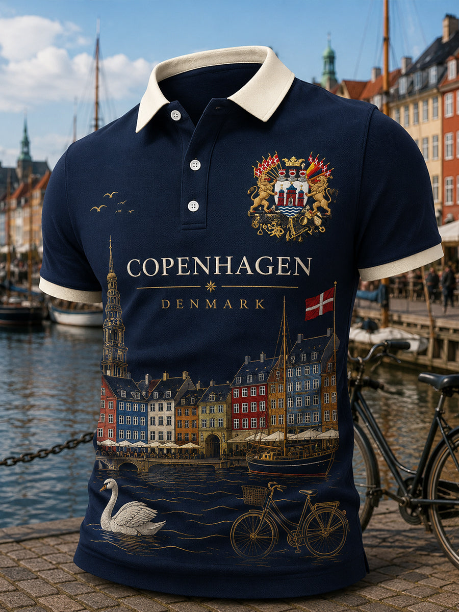 Mænds poloshirt med korte ærmer og urban, hylende grafisk print