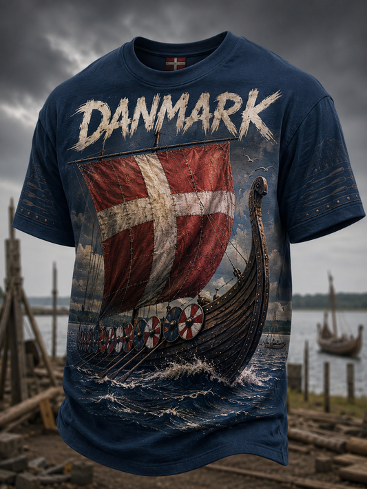 Mænds danske vikinger korte ærmer T-shirt